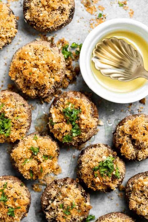 50 Best Finger Foods - Ahead of Thyme Vegetarian Stuffed Mushrooms, Fast Vegetarian Dinner, Stuffed Mushrooms Vegetarian, Baked Coconut Shrimp, Bacon Wrapped Chicken Bites, Fried Mac And Cheese, Party Bites, Easy To Make Appetizers, Food Buffet