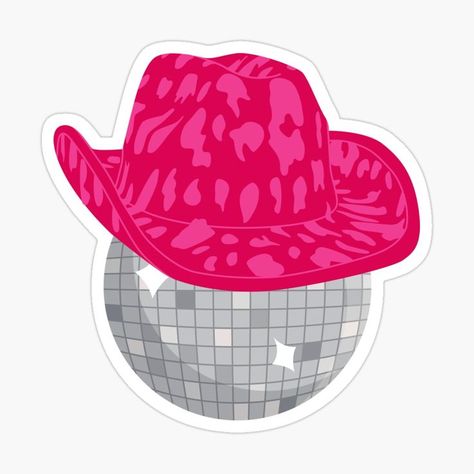 This fun retro design features a disco ball wearing a pink cowboy hat. It can be the perfect gift for a friend or family member. Mirrorball cowgirl aesthetic. Schoolwork Aesthetic, Disco Ball With Cowboy Hat, Valentines Cowgirl, Cowboy Stickers, Cowboy Hat Sticker, Disco Ball Sticker, Kindle Stickers, Pink Cowboy Hat, Pink Cowboy