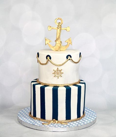 Nautical cake - cake by soods Nautical Birthday Cakes, Sailor Cake, Anchor Cakes, Nautical Wedding Cakes, Navy Cakes, Anchor Birthday, Baby Shower Ideas For Boys, Boat Cake, Nautical Birthday Party