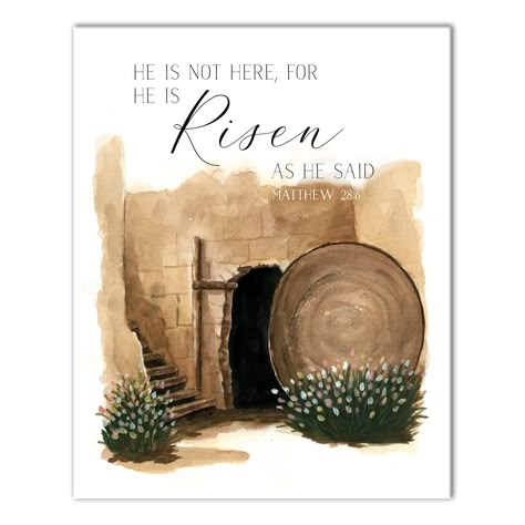 "Purchase the He is Risen Tomb Canvas Wall Art at Michaels. com. Add a Spring touch to your home this Easter season with this festive wrapped canvas. Designed and printed in the United States on quality materials, this is an item you’re sure to love. Add a Spring touch to your home this Easter season with this festive wrapped canvas. Designed and printed in the United States on quality materials, this is an item you’re sure to love. Canvas Wall Art accentuates the look of your interior décor, lo Christ Has Risen Art, Easter Jesus Painting, Easter He Has Risen Jesus, He Is Risen Pictures, He Is Risen Painting, He Is Risen Images, He Is Risen Art, Lent Art, Christian Easter Art