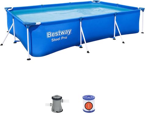 Bestway Steel Pro 9.8' x 6.6' x 26" Rectangular Steel Frame Above Ground Outdoor Backyard Swimming Pool Set with 330 GPH Filter Pump Backyard Swimming Pool, Swimming Pool Kits, Piscina Intex, Cheap Pool, Pool Kits, Rectangular Pool, Above Ground Swimming Pools, Pool Filters, Kid Pool