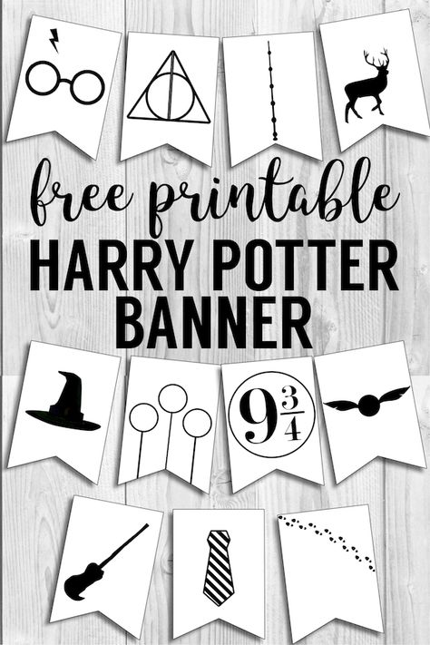 Harry Potter Banner Free Printable Decor. Harry Potter Hogwarts icon banner for party decor , bedroom decor or birthday party decorations. #papertraildesign #harrypotter #hogwarts #harrypotterdecor Harry Potter Motto Party, Harry Potter Weihnachten, Baby Harry Potter, Harry Potter Banner, Harry Potter Party Decorations, Harry Potter 6, Classe Harry Potter, Harry Potter Christmas Decorations, Harry Potter Printables Free