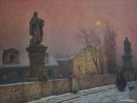 Jakub Schikaneder (1855-1924) ✿ | Catherine La Rose ~ The Poet of Painting Jakub Schikaneder, Galleria D'arte, Moonlight Painting, Dark City, Painting Collage, Bohemian Art, Art Video, Night Art, Chiaroscuro