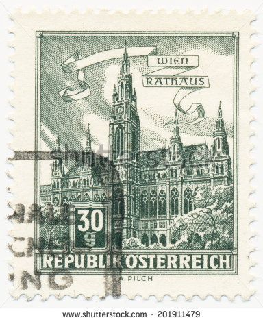 AUSTRIA - CIRCA 1962: A stamp printed in Austria shows City Hall, Vienna, series, circa 1962 Stamp Values, Vienna City, Price Of Stamps, Cultural Capital, Postage Stamp Art, Austria Travel, Interesting Buildings, Stamp Printing, Post Stamp