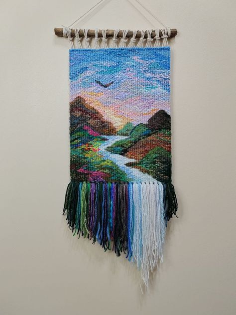 Weaving Wall Decor, Woven Tapestry Wall Hangings, Wall Art Macrame, Art Weaving, Weaving For Kids, Waterfall Wall Art, Waterfall Wall, Handmade Tapestries, Weaving Tutorial