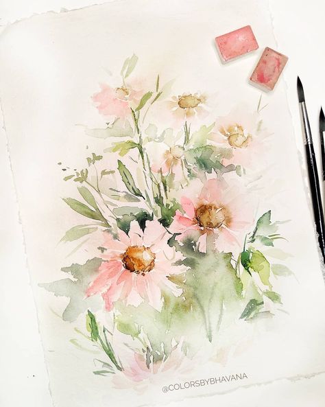 Bhavana Deka’s Instagram post: “"There is no failure...you either win or you learn" ✨ There were three learning attempts before I finally made this. I think it turned…” Khadi Paper, Loose Watercolor, Muted Color Palette, Watercolor Flower Art, Surrealism Painting, Water Colors, Watercolor Inspiration, Watercolor Flower, Art Painting Acrylic