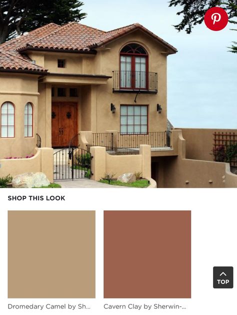 Exterior House Colors Terracotta, Terracotta Roof House Exterior Colors, Adobe House Exterior, Spanish Home Exteriors, Terracotta Roof House, Beige House Exterior, Orange Brick Houses, Terracotta House, Mexican Style Homes