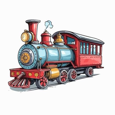 Steam Train Tattoo, Kids Painting Class, Cartoon Train, Train Tattoo, Train Cartoon, Paw Patrol Birthday Theme, Train Vector, Train Drawing, Train Illustration