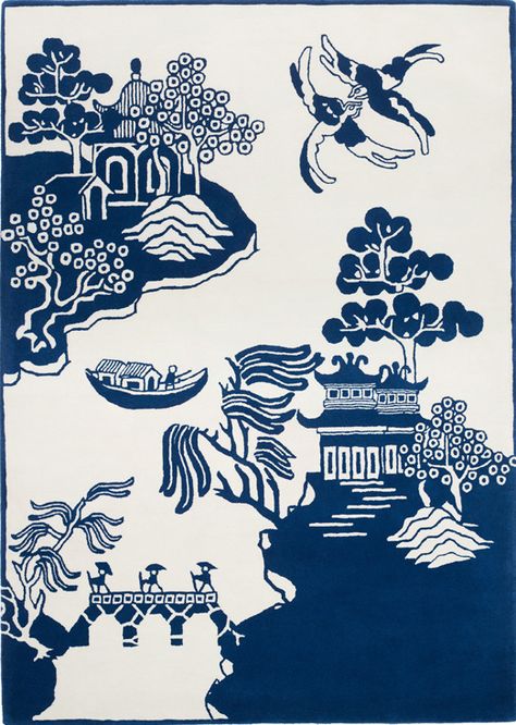 Wendy Morrison : Willow Tree Rug Chinoiserie Rugs, Blue Willow China Pattern, Willow Art, Blue Willow Dishes, Blue Willow Pattern, Blue Willow China, Asian Things, Chinese Pattern, Rockett St George