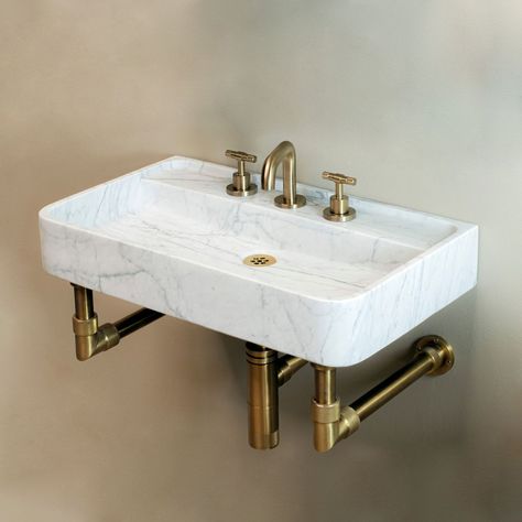 Floating Bathroom Sink Ideas, Wall Hung Bathroom Sink, Wall Mounted Sink Powder Room, Floating Sink Bathroom, Small Powder Room Sink, Marble Sink Powder Room, Floating Marble Sink, Small Bathroom Sink, Limestone Sink