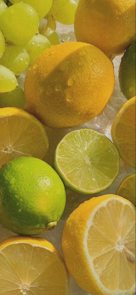 Fruits Wallpaper Aesthetic, Aesthetic Fruit Pictures, Fruit Aesthetic Wallpaper, Lime Water, Lemons And Limes, Wellness Shots, Wallpaper Pastel, Wallpaper Tumblr, Yellow Aesthetic