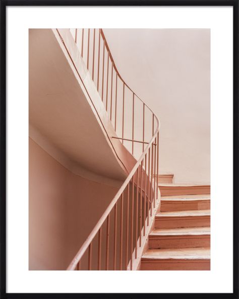 Pink stairs in Cannes by Raisa Zwart on Artfully Walls Colored Stairs, Cellar Stairs, Pink Picture Wall, Pink Stairs, Painted Staircase, Unique Staircase, Pink Apartment, Art To Frame, Painted Staircases