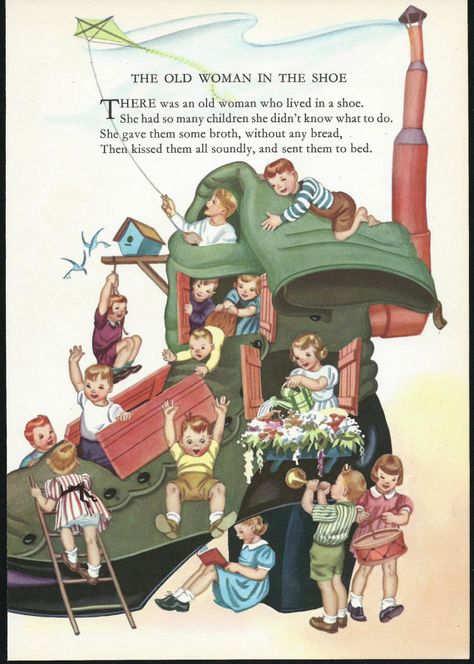 There was an Old Woman Who Lived in a Shoe; Nursery Rhyme via zipppitydoodlepaper @ etsy Nursery Rhymes Poems, Old Nursery Rhymes, Roger Duvoisin, Childrens Poems, Childrens Poetry, Fairytale Nursery, Rhymes Songs, Kids Poems, Rhymes For Kids