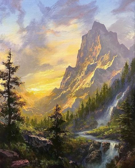 Mountain Landscape Painting, Oil Painting Nature, Scenery Paintings, Beautiful Art Paintings, Canvas Painting Landscape, Landscape Art Painting, Fantasy Paintings, Mountain Scene, Great Paintings