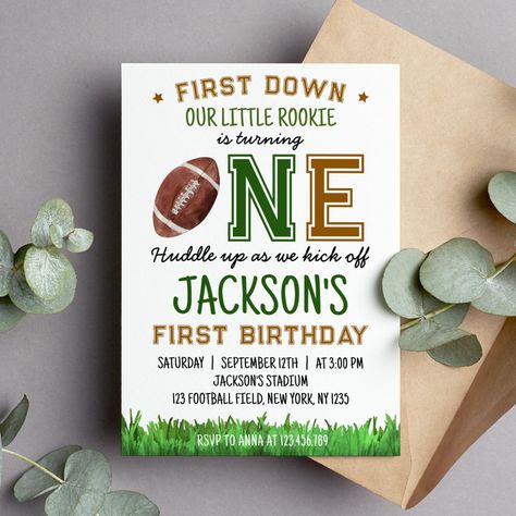 First Year Down Football 1st Birthday Invitation Football Birthday Party Invitations, Sports Party Invitations, All Star Party, Football First Birthday, Football Birthday Invitations, Sports Birthday Invitations, Football Invitations, Baby Joey, Boys First Birthday Party Ideas