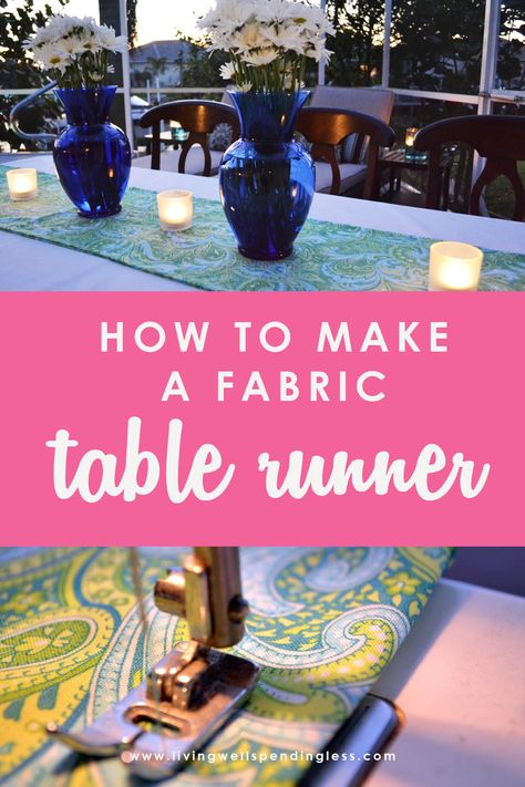 How to Make a Fabric Table Runner | Easy DIY Home Sewing Project Table Runners Using Fat Quarters, Table Runner Using Border Fabric, How Sew Runner For Loving Room Corner Table, Qayg Table Runner, Plants Table, Diy Table Runner Wedding, Sunflower Table Runner Pattern Dyi, Diy Table Runner, Placemat Diy