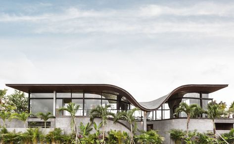 ALEXIS DORNIER Wave Architecture, Alexis Dornier, Biophilic Architecture, Villa Architecture, Tropical Villa, Curved Roof, Modern Villas, Retail Interior Design, Tropical Architecture