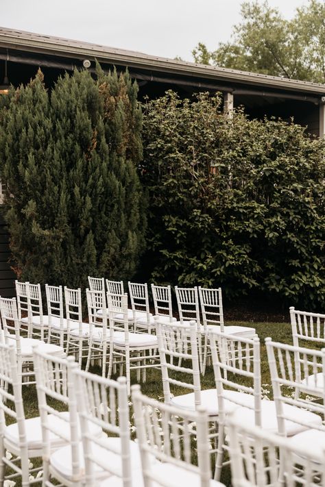 Throwing it back to a summer wedding at The Cordelle, where the clean lines of our white chiavari chairs pop against the greenery of the garden 🌿 White Chiavari Chairs Wedding Ceremony, Outdoor Wedding Ceremony Seating, Simple Garden Wedding, White Chiavari Chairs, Chiavari Chairs Wedding, The Cordelle, Chivari Chairs, Wedding Ceremony Seating, Ceremony Arches