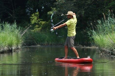 SUP bow fishing Paddle Board Fishing, Bow Fishing, Sup Fishing, Kayak Camping, Bowfishing, Bow Arrow, Archery Hunting, Bow And Arrow, Bow Hunting