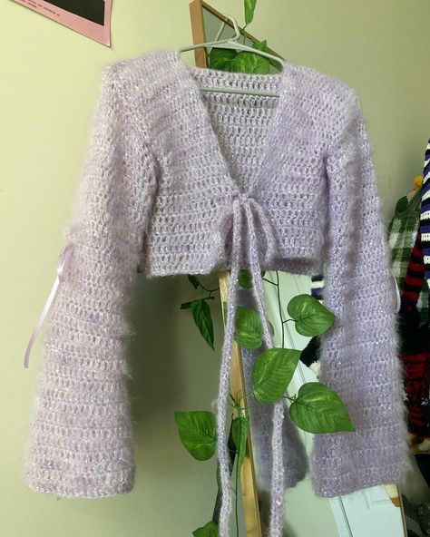 Crochet Tie Cardigan, Mohair Crochet, Crochet Tie, Hand Knitting Diy, Tie Cardigan, Crochet Bralette, Kawaii Crochet, Crochet Design Pattern, Crochet Girls