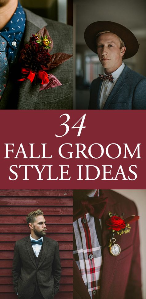 fall groom style ideas Fall Men’s Wedding Suits, Groom Suit For Fall Wedding, Groom Style Fall Wedding, Fall Mens Wedding Attire Groom & Groomsmen Suits, Rustic Suits Men Groom Outfit, Mens Wedding Accessories, Fall Wedding Colors Mens Suit, Groom Attire For Fall Wedding, Casual Groom Attire Fall