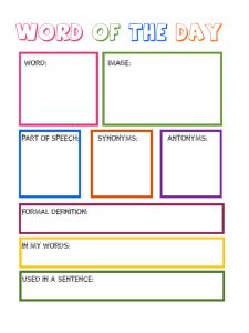 Presto Plans Word of the Day Card Vocabulary Graphic Organizer, Dictionary Skills, Vocabulary Instruction, 6th Grade Reading, Academic Vocabulary, Teaching Vocabulary, Kindergarten Fun, Instructional Strategies, 3rd Grade Reading