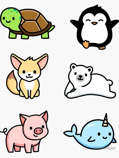 Cute Easy Drawings Animals, Easy Animals To Paint, Cute Animals Painting Easy, Cute Animal Design, Different Animals, Animals Doodle, Cute Sticker Ideas To Draw, Cute Diy Stickers, Animals Cartoon