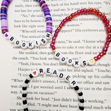 **This listing is for Individual bookish bracelets! These would be great as treat to yourself, or as a gift!  🌷All bracelets are FINAL SALE as these are custom orders. Please double check your bracelet size for optimal comfort fit  🌷 CARE INSTRUCTIONS: - Avoid contact with water to improve longevity. -Roll bracelets onto your wrist to avoid over stretching. If you have any questions or specific requests, please feel free to reach out in my messages! I will get back to you ASAP! DONT FORGET TO TAG ME ON INSTAGRAM WITH YOUR STYLING!!  https://www.instagram.com/theruffledpebble/ Bracelets for Readers - Book Lovers Bracelets - Bookish Gifts - Bookish Accessories - Book Club Bracelets - Beaded Bracelets - Book Nerd - Booktubers - #Bookstagram - Book Tok - Beaded Bracelets - Stretch Bracelets Bookish Beaded Bracelets, Book Friendship Bracelet, Bookish Bracelet Ideas, Bookish Friendship Bracelet, Book Accessories Diy, Bookish Bracelet, Midnight Bracelets, Bookish Birthday, Book Bracelets