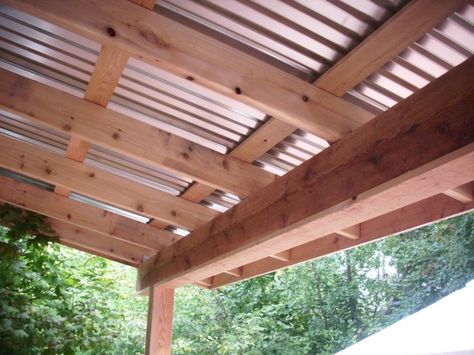 Curved Pergola, Corrugated Metal Roof, Backyard Pergola, Deck With Pergola, Pergola With Roof, Covered Pergola, Patio Roof, House With Porch, Corrugated Metal