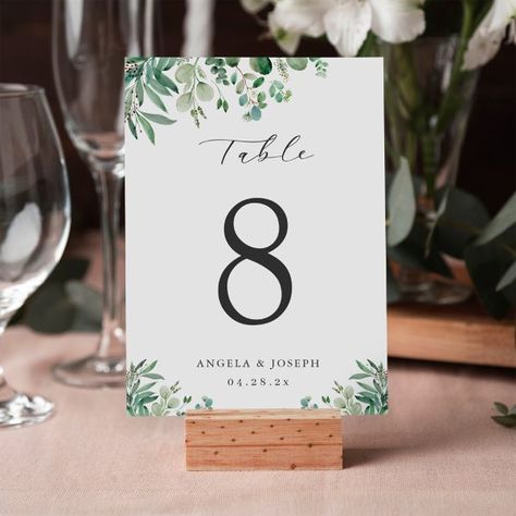 Green Eucalyptus Leaves 5x7 Table Number Card Ghibli Wedding, Eucalyptus Leaves Wedding, Watercolor Simple, Leaf Invitations, Table Number Card, Wedding Table Number Cards, Card Table Wedding, Green Eucalyptus, Wedding Table Number