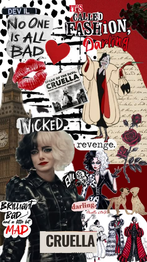 Cruella (speaking of the devil) #cruella #disney #wallpaper #vibes #redblackwhite Cruella Costume, Fashion Illustration Poses, Wallpaper Vibes, Movie Collage, Cruella Deville, Character Inspired Outfits, Disney Princes, Easy Drawings Sketches, Disney Aesthetic