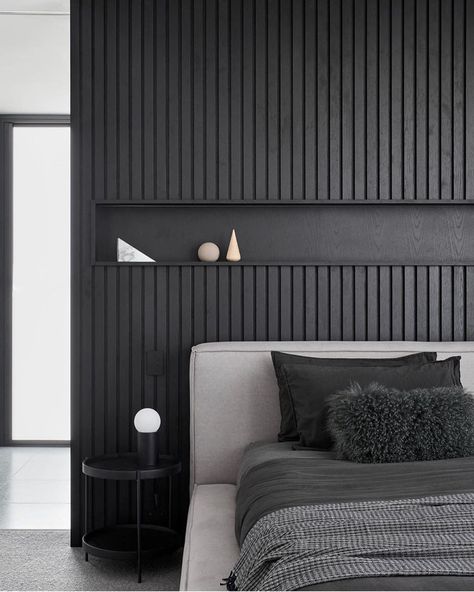 Textured Bedroom Wall, Textured Bedroom, Black Feature Wall, Feature Wall Bedroom, Fantasy Bedroom, Black Bedroom, Bedroom Layouts, Main Bedroom, Contemporary Bedroom