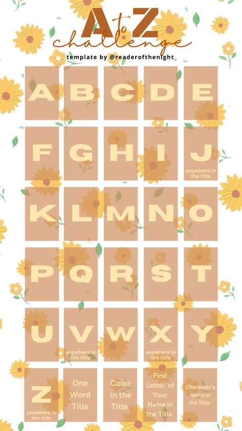 Read books and complete the letters of the alphabet using this template (additional four mini challenges) A To Z Book Challenge, Book Challenge Template, A To Z Reading Challenge, Reading Challenge Template, Challenge Template, Template Book, Book Review Template, Telling Time Worksheets, Booklet Template