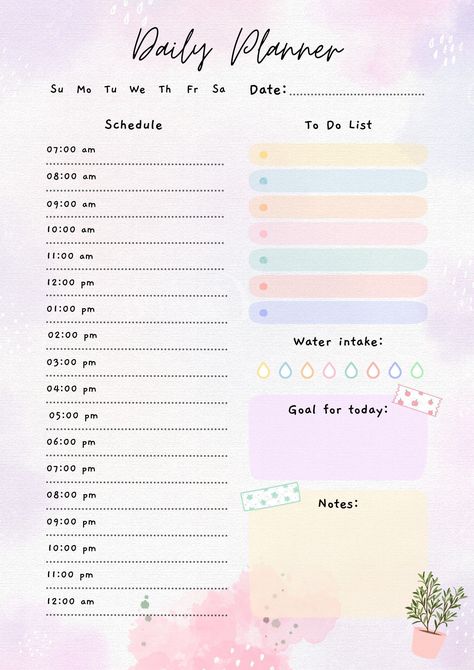 pastel digitalplanninghacks Daily Planner Diy, Daily Planner Book, Exam Planner, Journal Watercolor, Notes Plan, Free Planner Templates, Daily Planner Printables Free, Daily Routine Planner, Study Planner Printable