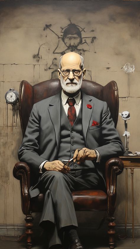 Sigmund Freud depicted in the style of Banksy 1 Sigmund Freud, Banksy, Storytelling, Entertainment, Quick Saves