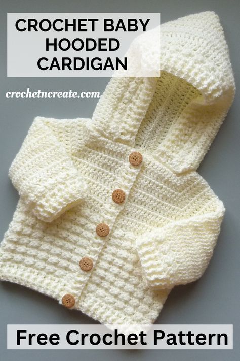 Crochet baby hooded cardigan, ideal for baby shower gifts. #freebabycrochetpattern #crochetbabyhoodie #crochetbabysweater #crochetbabycardigan Hoodie Crochet Pattern, Hoodie Crochet, Crochet Sweater Top, Baby Hoodies, Baby Cardigan Pattern Crochet, Baby Boy Knitting Patterns Free, Diy Crochet Sweater, Crochet Sets, Vestidos Bebe Crochet