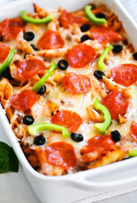 Casserole With Spaghetti Noodles, Pizza No Crust, Supreme Pizza Casserole, Supreme Pizza Pasta, Hot Honey Pizza, Pepperoni Pizza Pasta Salad, Bubble Up Pizza, Honey Pizza, Pizza Dishes