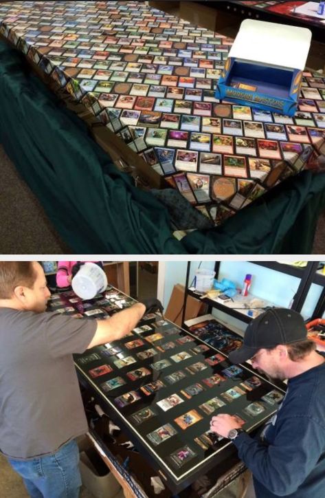 DIY: Magic the Gathering Floor Made with Thousands of Cards - Bell of Lost Souls Magic The Gathering Organization, Magic The Gathering Game Room, Magic The Gathering Table, Mtg Storage Ideas, Magic The Gathering Decor, Diy Magic The Gathering, Mtg Display, Mtg Storage, Mtg Card Storage