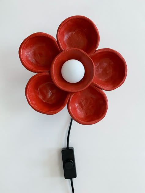 Ceramic Handmade Lamp in RED Ceramic Lamp Diy, Ceramic Lamp Base Handmade, Papier Mache Lamp, Ceramic Lamps Handmade, Ceramics Lamp, Clay Lamps, Ceramic Lampshade, Lamp Ceramic, Ceramic Lamp Base