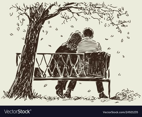 Bench Drawing Reference, Couple Sitting Together Drawing, Couple Sitting Together, Together Drawing, Bench Drawing, Charcoal Artwork, Sitting Together, Couple Sitting, Sketches Of Love