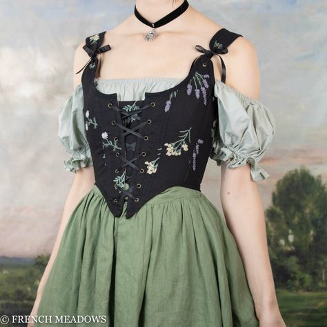 Corset With Dress, French Meadows, Ren Faire Dress, Corset Outfits, Fair Outfits, Dress With Corset, Floral Corset, Cottagecore Style, Event Outfit