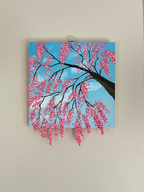 Room Painting Canvas, Acrylic Painting Blossom Tree, Cherry Blossom Tree Acrylic Painting, Blake Pink, Sakura Flower Acrylic Painting, Cherry Blossom Texture Painting, Pink Blossom Tree Painting, Canvas Art Painting Abstract, Living Room Painting