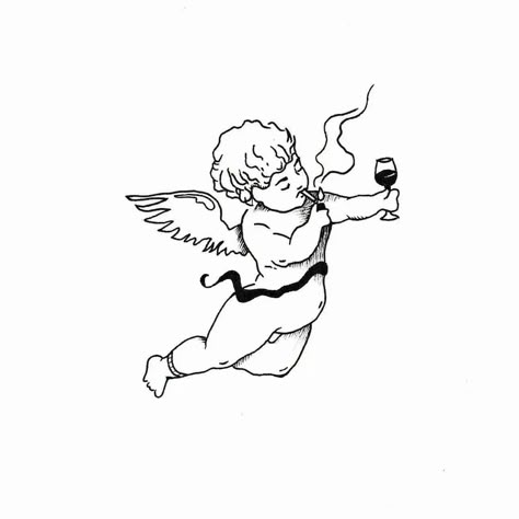 Tattoo Angel, Angel, Wine, Glass