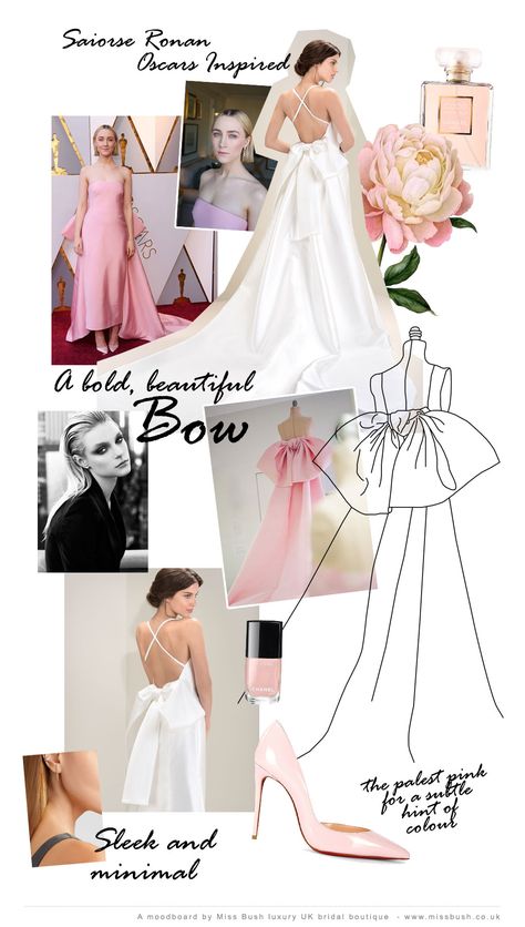 Pink Bow Wedding Dress, Wedding Dress Mood Board, Bow Back Wedding Dress, Bridal Mood Board, Sewing Terms, Teaching Sewing, Social Graphics, Jesus Peiro, Portfolio Fashion