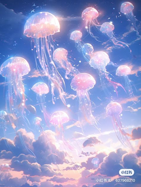 Pink And Blue Jellyfish, Pastel Jellyfish, Jellyfish Photography, Dreamy Artwork, Ethereal Aesthetic, Desktop Wallpaper Art, Pretty Backgrounds, Different Art Styles, Modern Fantasy