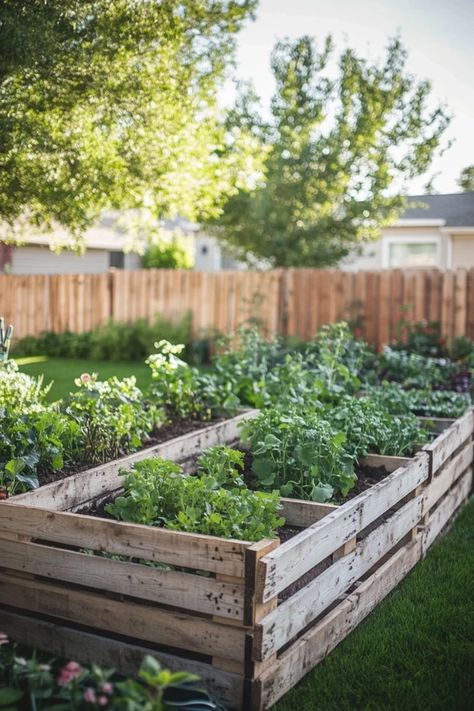 "Add rustic charm to your garden with a DIY Pallet Bed! 🛠️🌿 A great way to grow plants and vegetables in style. 🌿✨ #DIYGardenInspo #PalletUpcycle #GardenIdeas" Gardening Pallet Ideas, Flower Bed Pallet Ideas, Diy Veg Planters, Diy Raised Garden Bed With Pallets, Pallet Flower Beds, Garden From Pallets, Pallet Garden Boxes, Things To Make With Pallets, Wood Pallet Garden Ideas