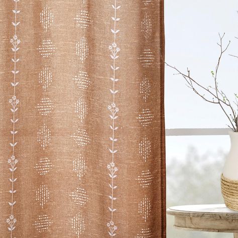 PRICES MAY VARY. Elegant Design: Lino Rosa curtains feature a minimal boho floral striped print,adding a touch of elegance and sophistication to any space.Complenting a wide range of interior styles such as bohemian,farmhouse,country and modern contemporary. Light Filtering: Lino Rosa curtains are translucent.Not clear voile transparent shear.Designed to offer privacy not see through but still let natural light in. Linen Blend Fabric:Lino Rosa curtains are woven of soft premium cotton linen fabr Terracotta Curtains, Rust Curtains, Western Curtains, Western Living Room, Bohemian Curtains, Terracotta Color, Curtains For Bedroom, Long Curtains, Boho Curtains