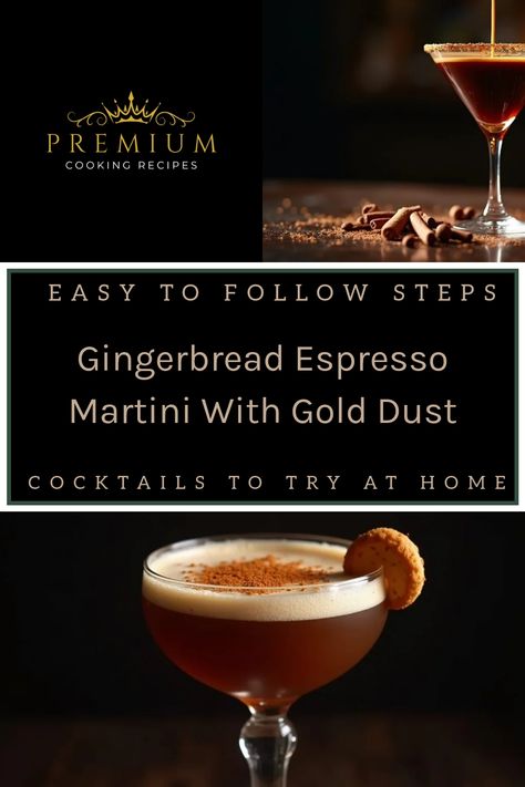 Cozy up with a glittering gingerbread espresso martini that transforms classic holiday flavors into a luxurious, gold-dusted cocktail experience. Mocktails For Christmas, Cranberry Mimosas, Christmas Drink Recipes, Cozy Hot Drinks, Spiced Hot Chocolate, Holiday Martinis, Classic Eggnog, Holiday Flavors, Cocktail Experience