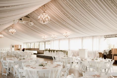 Elegant Autumn Ashgrove Acres Wedding - Brooke & Kevin | Vanessa Renae. Indoor draped ceiling wedding venue. Soft romantic wedding venue Wedding Hall Draping Ceiling Decor, Ceiling Decor For Wedding Reception, Rafter Decorations Wedding, Tulle Draping Wedding Ceiling Decor, Wedding Venue Ceiling Decor, Draped Ceiling Wedding, Wedding Drapery Ideas Ceilings, Wedding Draping Ceiling, Tulle Ceiling Draping