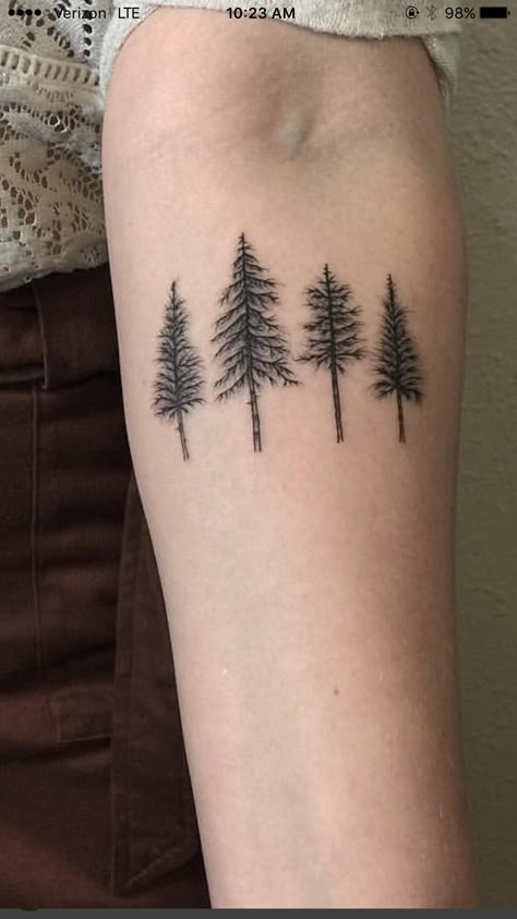 Tattoos And Placement, Mountain Tattoos, Mountain Tattoo Simple, Alpine Tree, Simple Forearm Tattoos, Patchwork Tattoo Ideas, Fun Tattoos, Dad Tattoo, Boho Tattoos